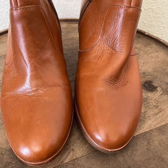 Jack Rogers Brown Oak Leather Heeled Side-Zip Ankle Booties Women's Size 7 M - Picture 2 of 12